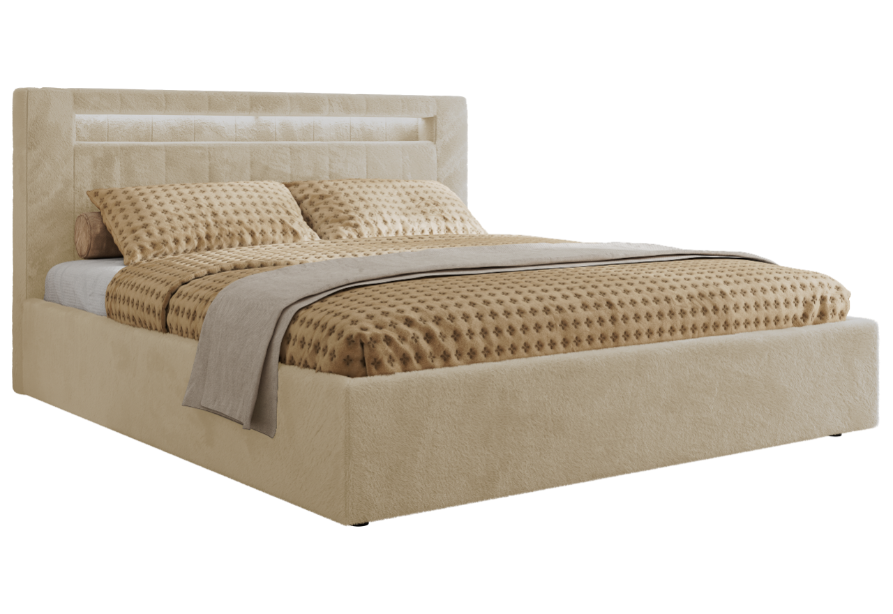 Łóżko tapicerowane GOLD 5 CLASSIC 160x200 - materac piankowy - kremowy, plusz