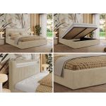 Łóżko tapicerowane GOLD 5 CLASSIC 180x200 - materac pocket - kremowy, plusz