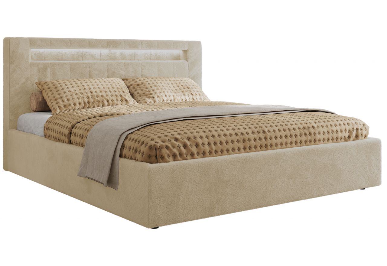 Łóżko tapicerowane GOLD 5 CLASSIC 180x200 - materac pocket - kremowy, plusz