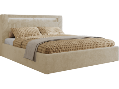 Łóżko tapicerowane GOLD 5 CLASSIC 140x200 - materac multipocket - kremowy, plusz
