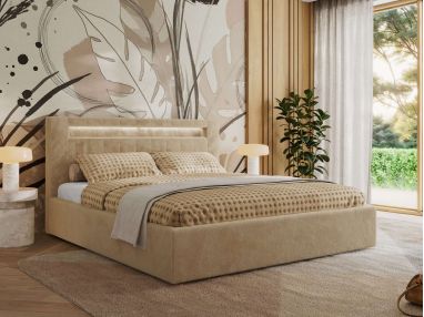 Łóżko tapicerowane GOLD 5 CLASSIC 180x200 - materac piankowy - beżowy, plusz
