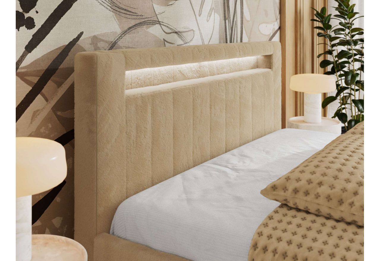 Łóżko tapicerowane GOLD 5 CLASSIC 200x200 - materac piankowy - beżowy, plusz