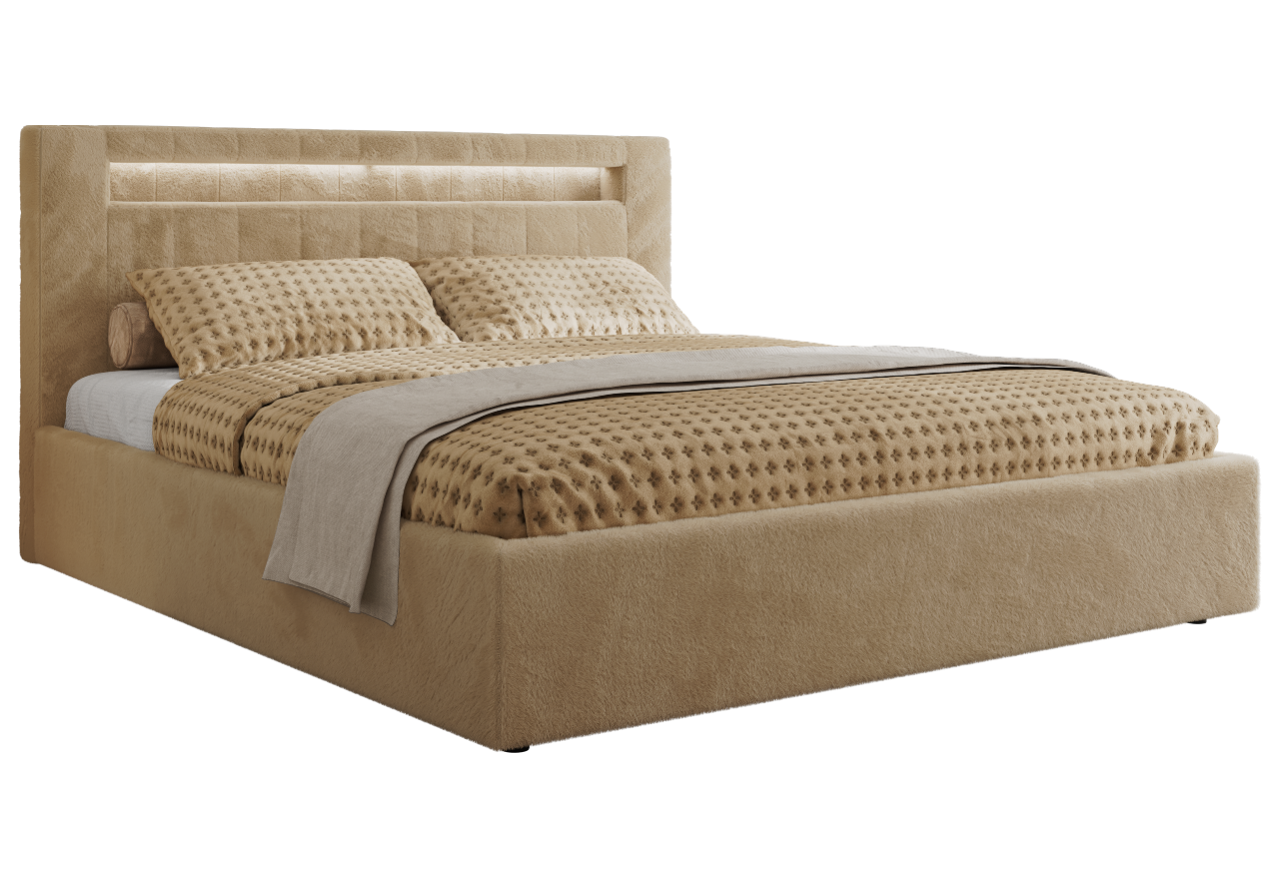 Łóżko tapicerowane GOLD 5 CLASSIC 180x200 - materac pocket - beżowy, plusz