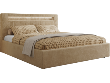 Łóżko tapicerowane GOLD 5 CLASSIC 140x200 - materac multipocket - beżowy, plusz