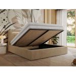 Łóżko tapicerowane GOLD 5 CLASSIC 160x200 - materac multipocket - beżowy, plusz