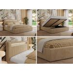 Łóżko tapicerowane GOLD 5 CLASSIC 180x200 - materac multipocket - beżowy, plusz