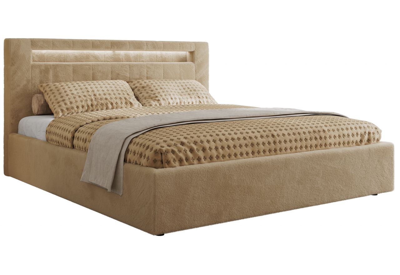 Łóżko tapicerowane GOLD 5 CLASSIC 180x200 - materac multipocket - beżowy, plusz