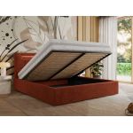 Łóżko tapicerowane GOLD 5 CLASSIC 140x200 - materac pocket - pomarańczowy, plusz