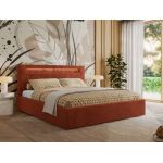 Łóżko tapicerowane GOLD 5 CLASSIC 140x200 - materac multipocket - pomarańczowy, plusz