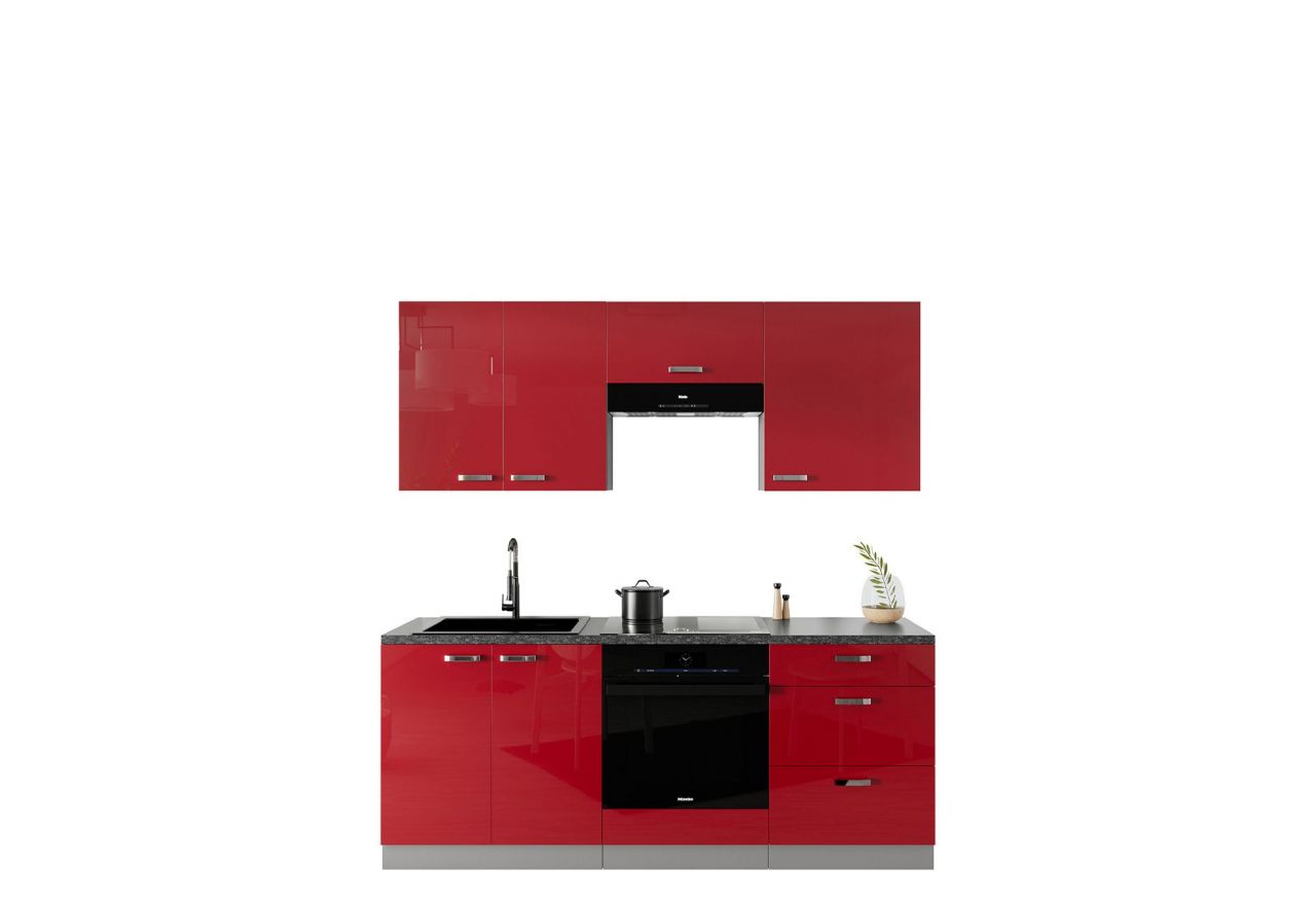 Zestaw mebli kuchennych ROSE 200 cm - Szary / czerwony połysk