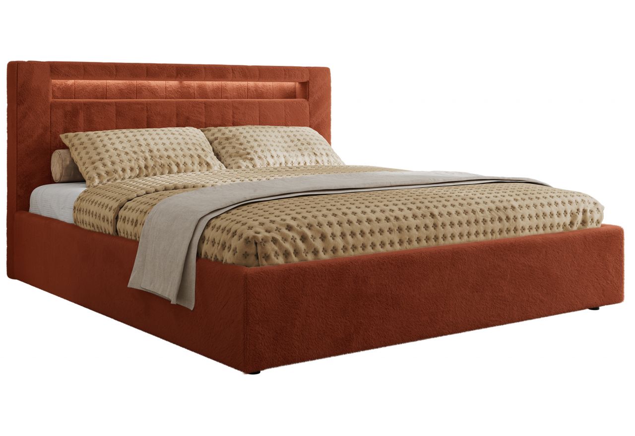 Łóżko tapicerowane GOLD 5 CLASSIC 160x200 - materac multipocket - pomarańczowy, plusz