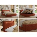 Łóżko tapicerowane GOLD 5 CLASSIC 180x200 - materac multipocket - pomarańczowy, plusz