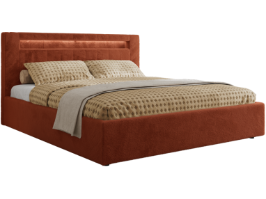 Łóżko tapicerowane GOLD 5 CLASSIC 200x200 - materac multipocket - pomarańczowy, plusz