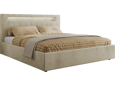 Łóżko tapicerowane GOLD 5 CLASSIC 140x200 - materac pocket - beżowy, welwet