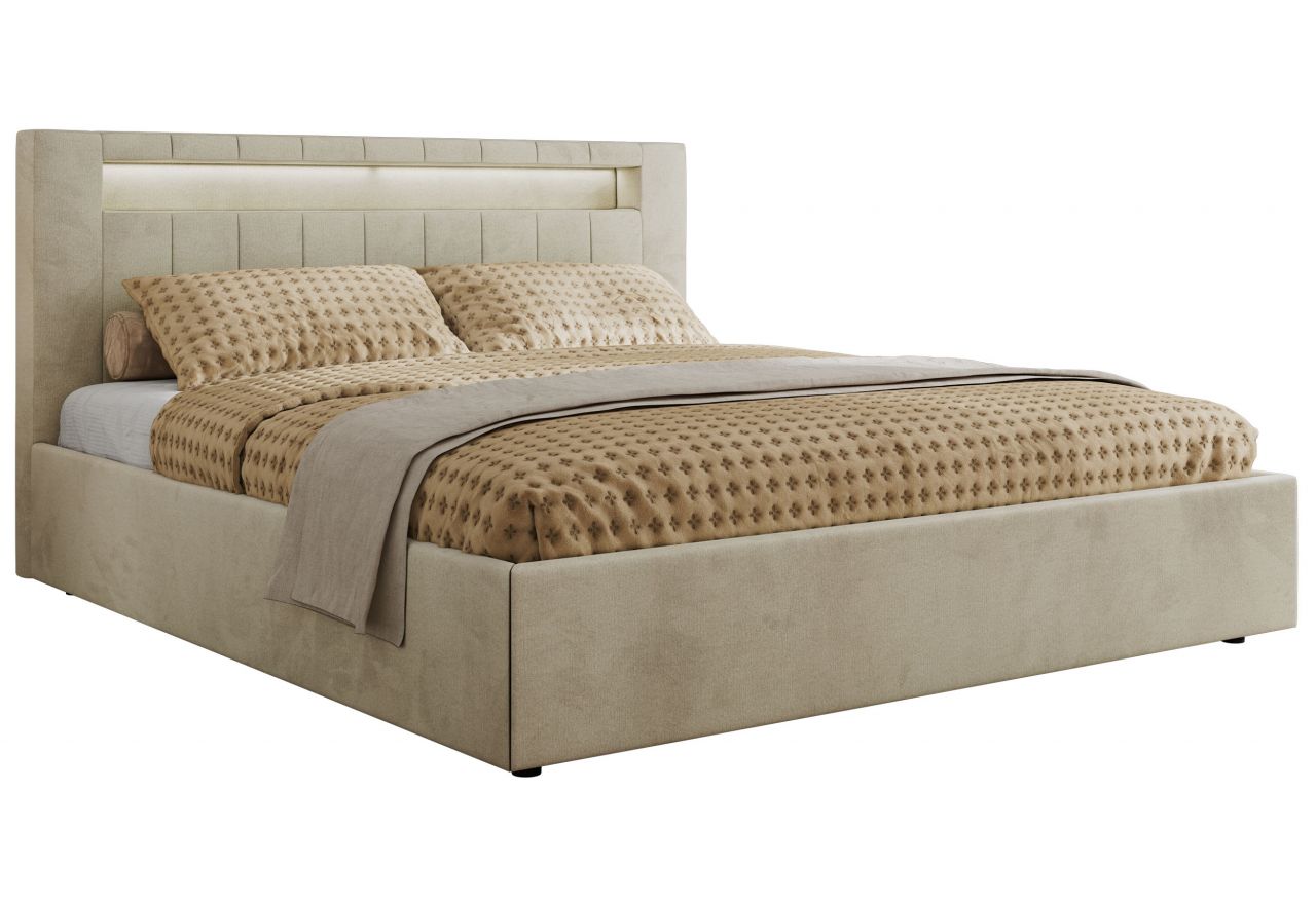 Łóżko tapicerowane GOLD 5 CLASSIC 160x200 - materac pocket - beżowy, welwet
