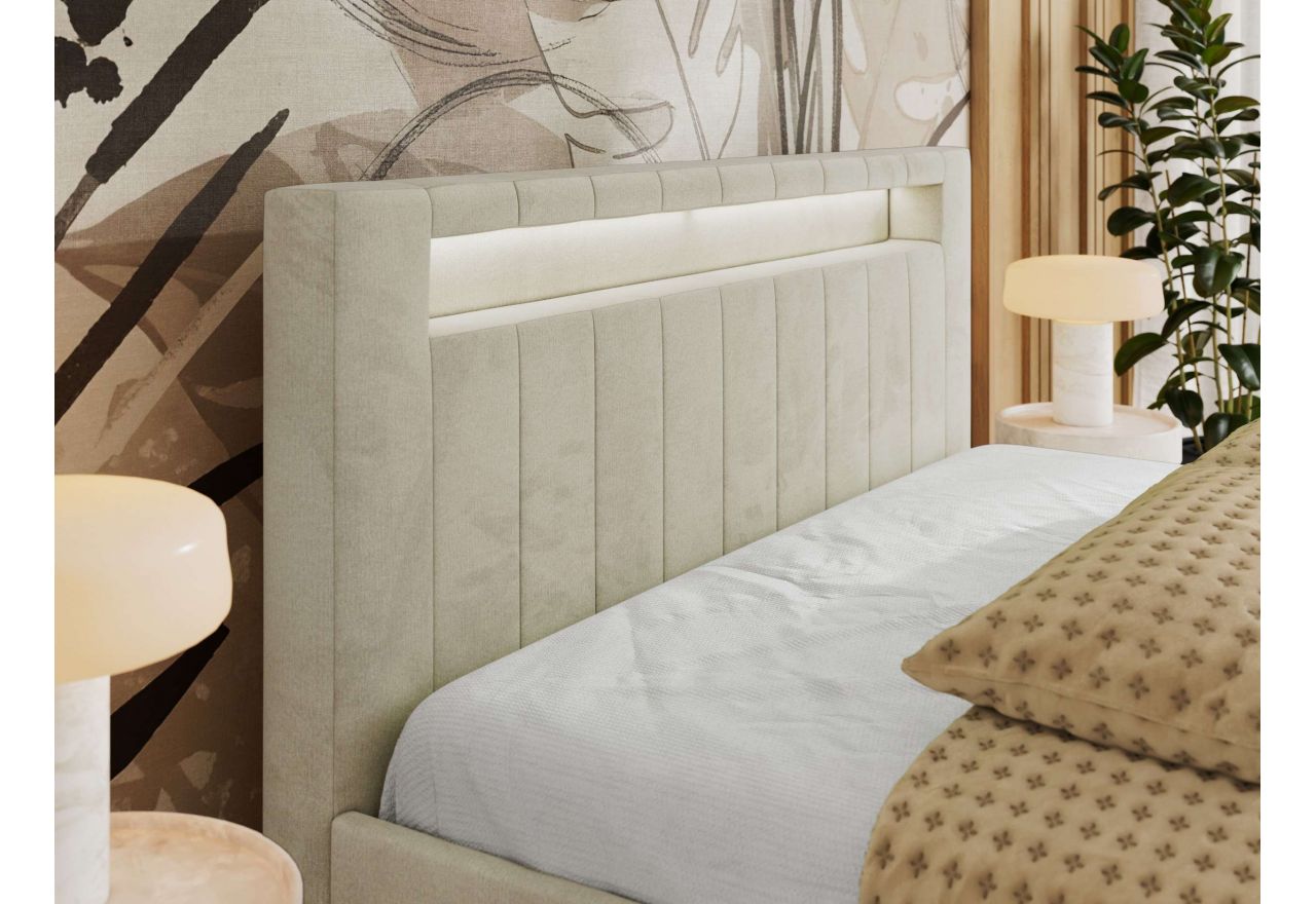 Łóżko tapicerowane GOLD 5 CLASSIC 160x200 - materac multipocket - beżowy, welwet