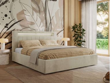 Łóżko tapicerowane GOLD 5 CLASSIC 180x200 - materac multipocket - beżowy, welwet