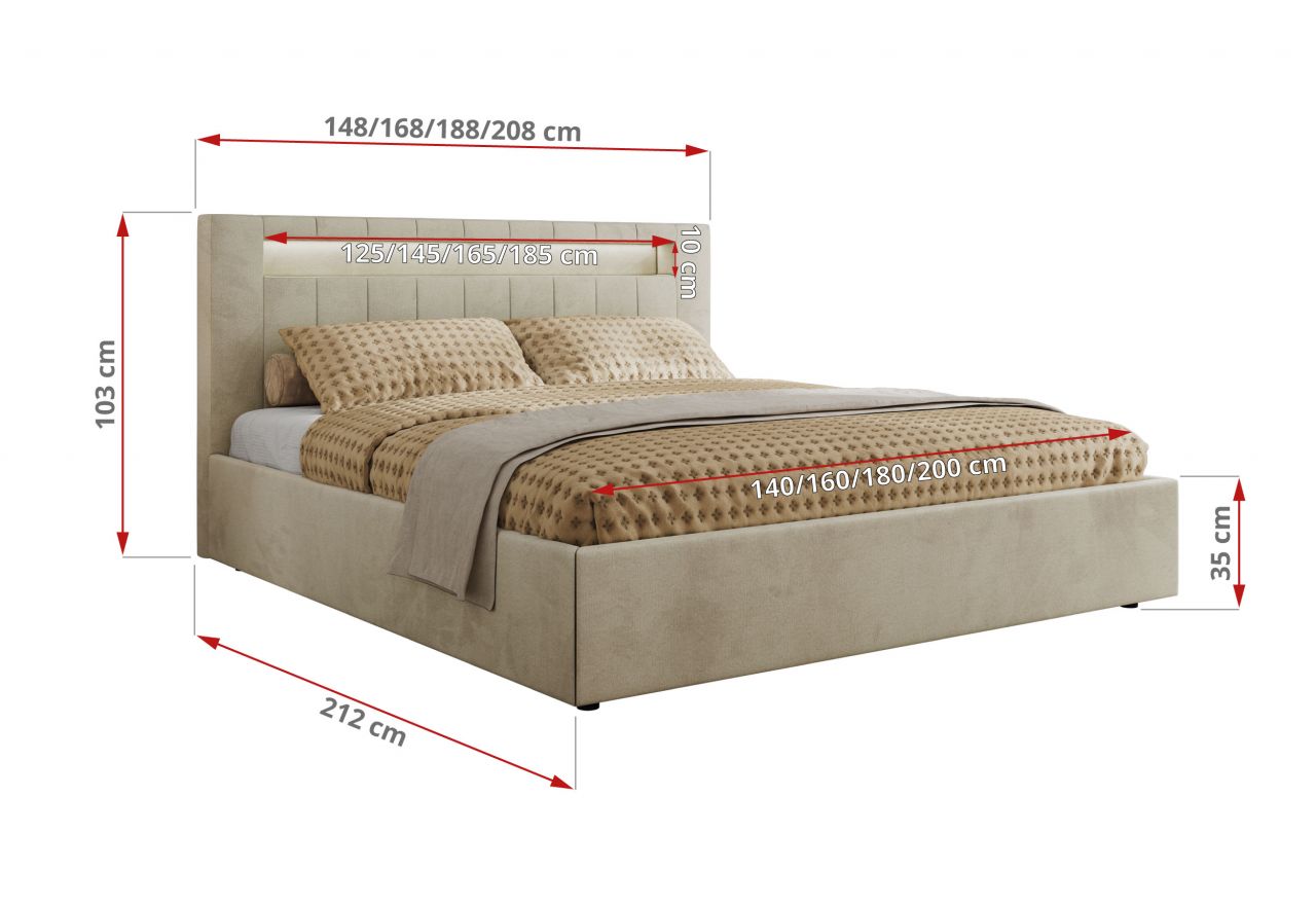 Łóżko tapicerowane GOLD 5 CLASSIC 180x200 - materac multipocket - beżowy, welwet