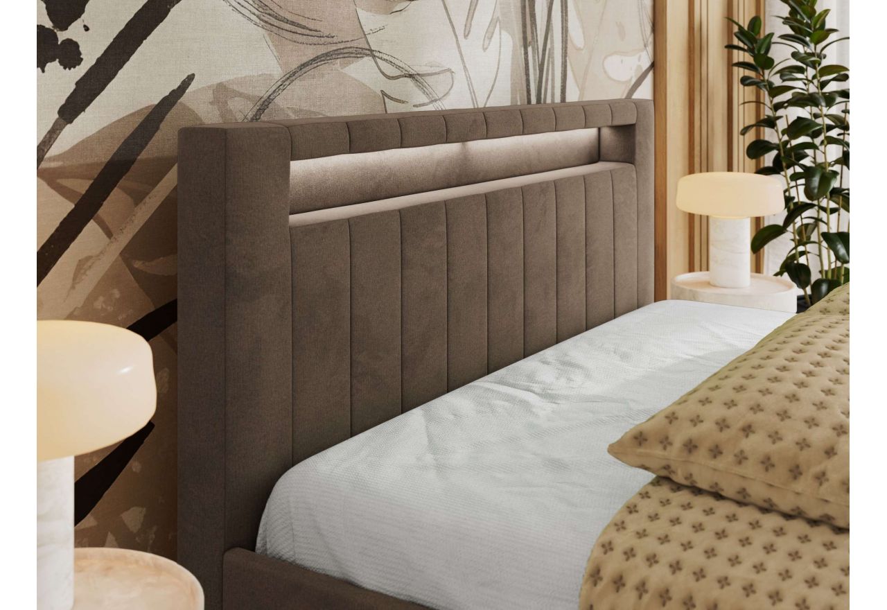 Łóżko tapicerowane GOLD 5 CLASSIC 140x200 - brązowy, welwet