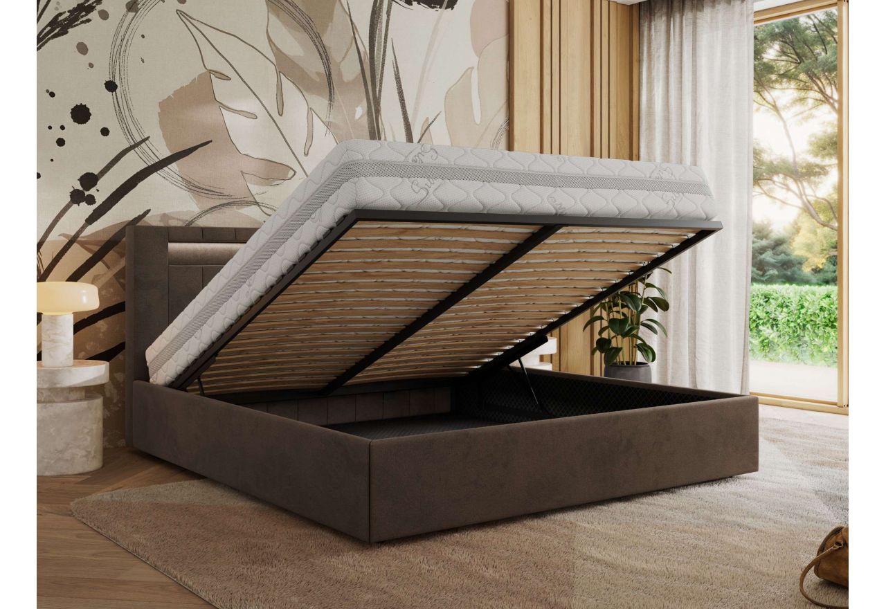 Łóżko tapicerowane GOLD 5 CLASSIC 200x200 - brązowy, welwet