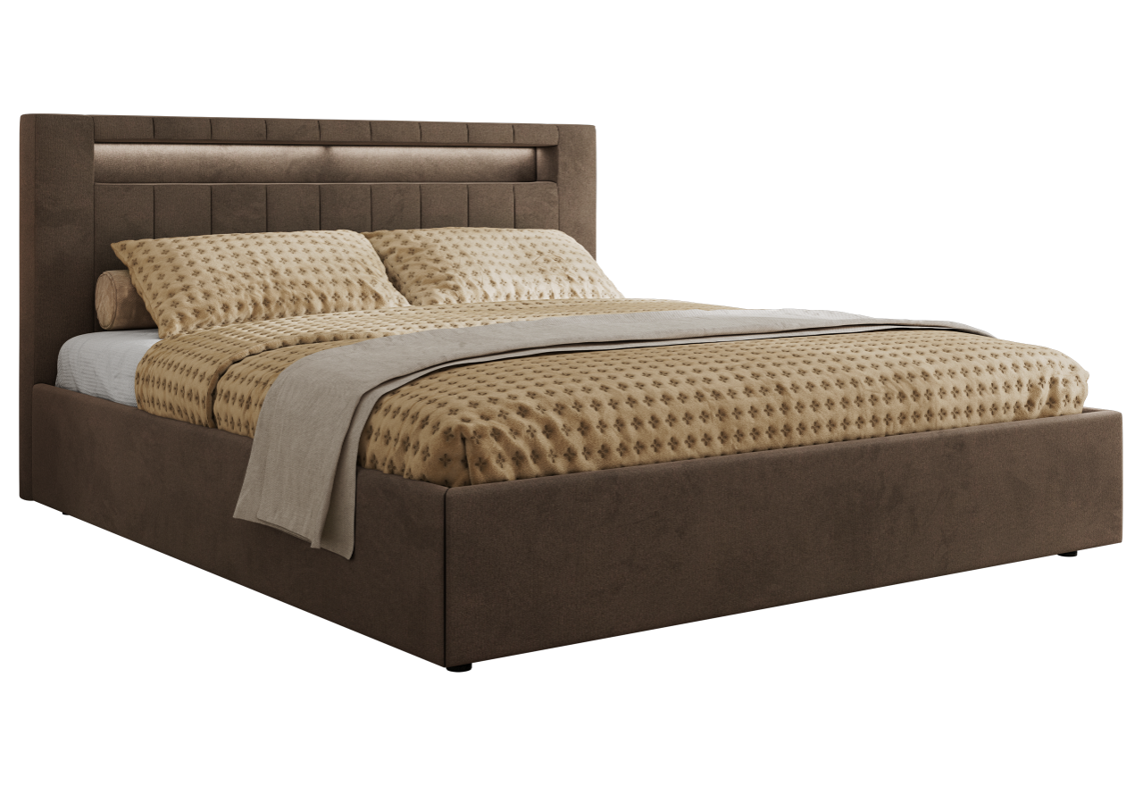 Łóżko tapicerowane GOLD 5 CLASSIC 160x200 - materac pocket - brązowy, welwet