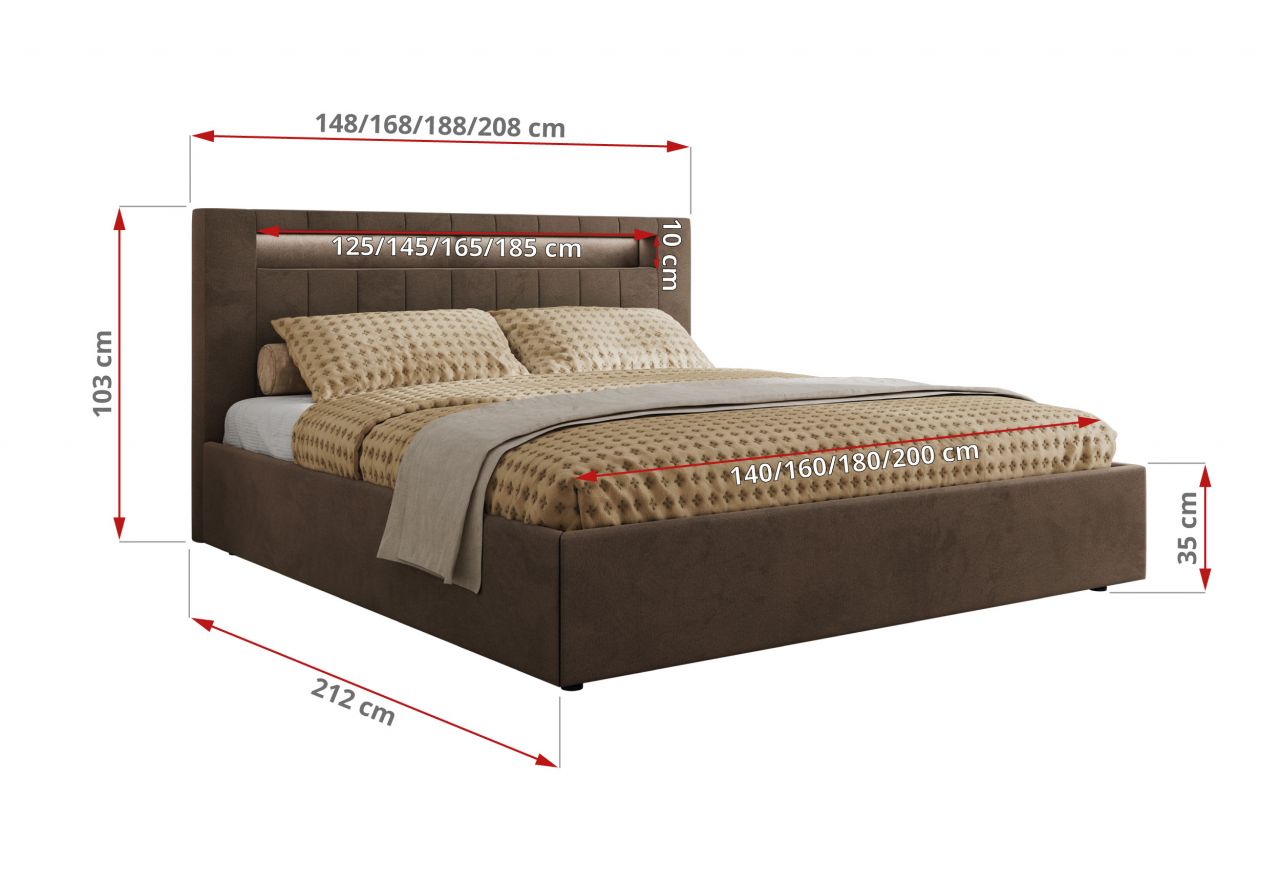 Łóżko tapicerowane GOLD 5 CLASSIC 200x200 - materac pocket - brązowy, welwet