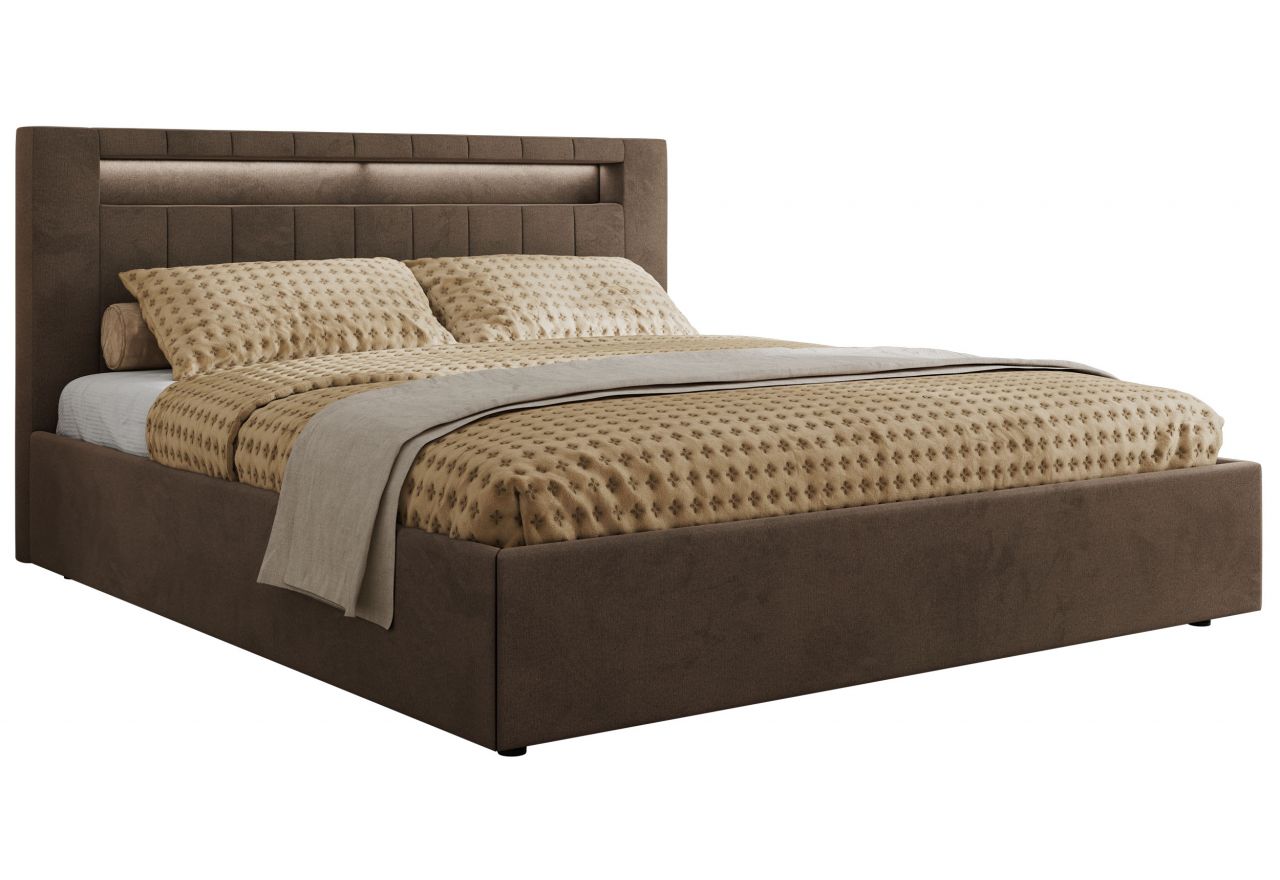 Łóżko tapicerowane GOLD 5 CLASSIC 180x200 - materac multipocket - brązowy, welwet