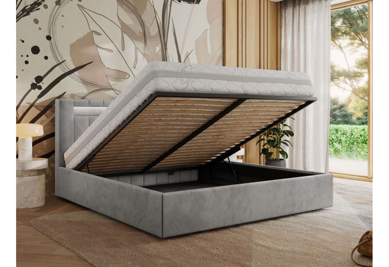 Łóżko tapicerowane GOLD 5 CLASSIC 140x200 - jasnoszary, welwet