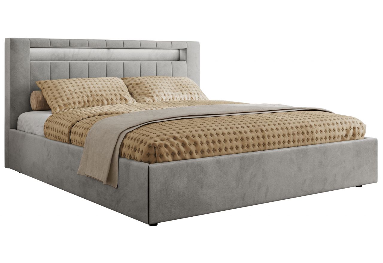 Łóżko tapicerowane GOLD 5 CLASSIC 180x200 - materac pocket - jasnoszary, welwet