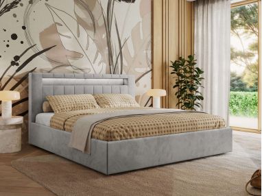 Łóżko tapicerowane GOLD 5 CLASSIC 160x200 - materac multipocket - jasnoszary, welwet