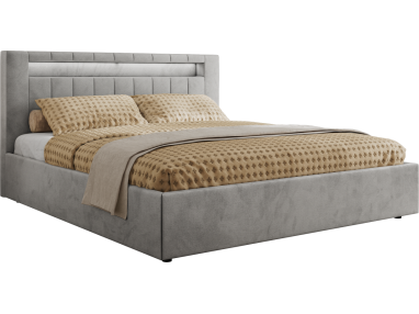 Łóżko tapicerowane GOLD 5 CLASSIC 160x200 - materac multipocket - jasnoszary, welwet