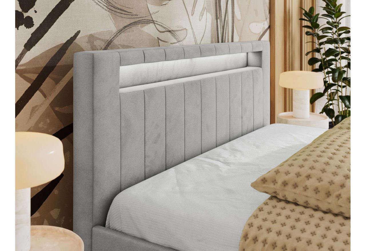 Łóżko tapicerowane GOLD 5 CLASSIC 160x200 - materac multipocket - jasnoszary, welwet