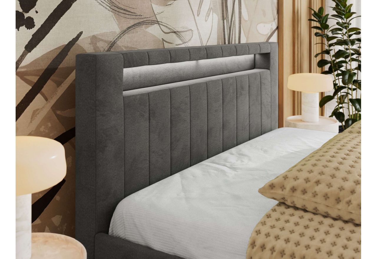 Łóżko tapicerowane GOLD 5 CLASSIC 200x200 - materac piankowy - ciemnoszary, welwet