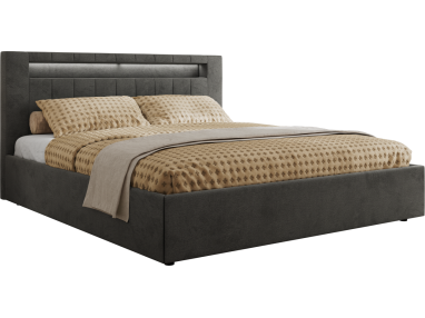 Łóżko tapicerowane GOLD 5 CLASSIC 140x200 - materac pocket - ciemnoszary, welwet
