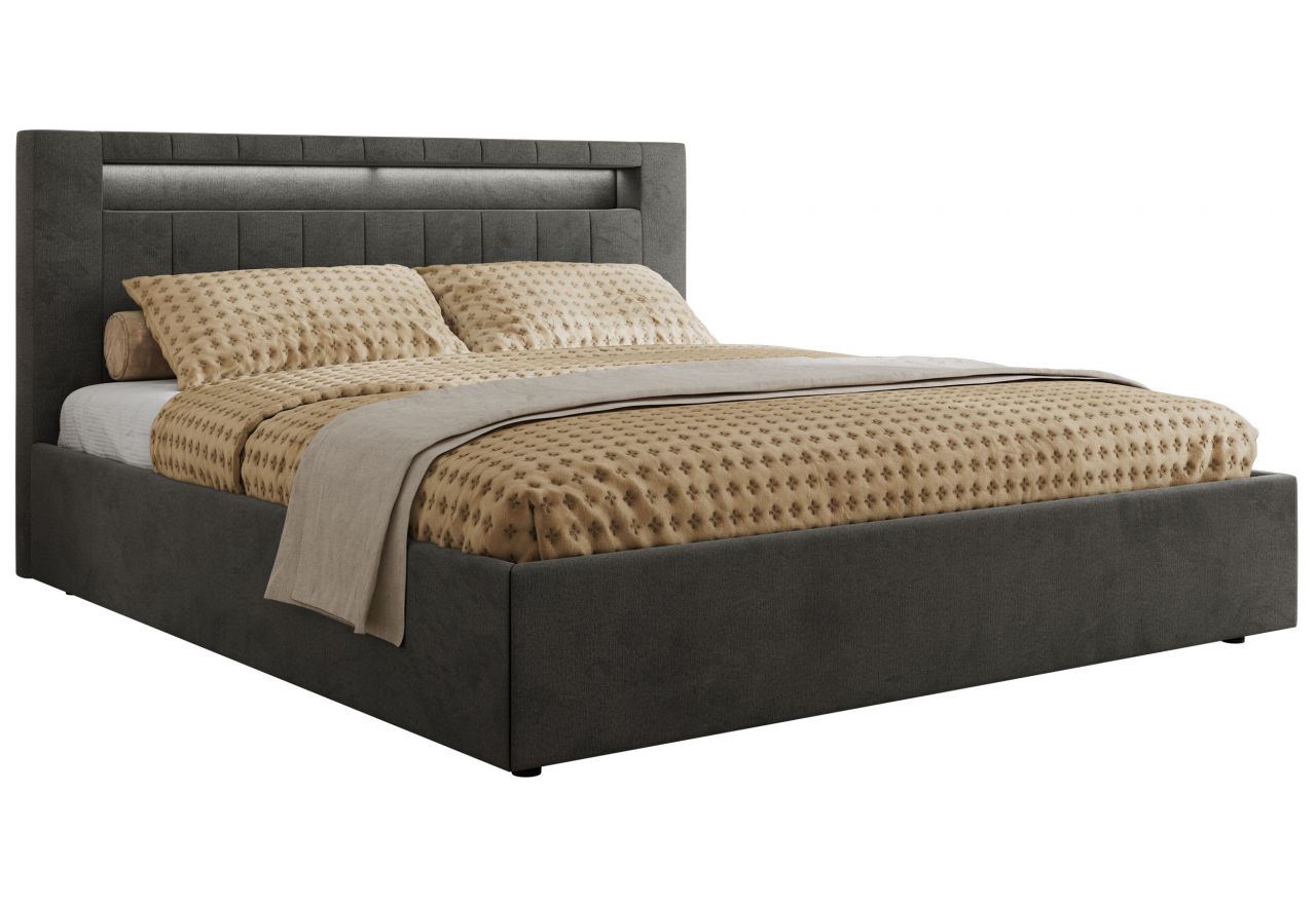 Łóżko tapicerowane GOLD 5 CLASSIC 140x200 - materac pocket - ciemnoszary, welwet