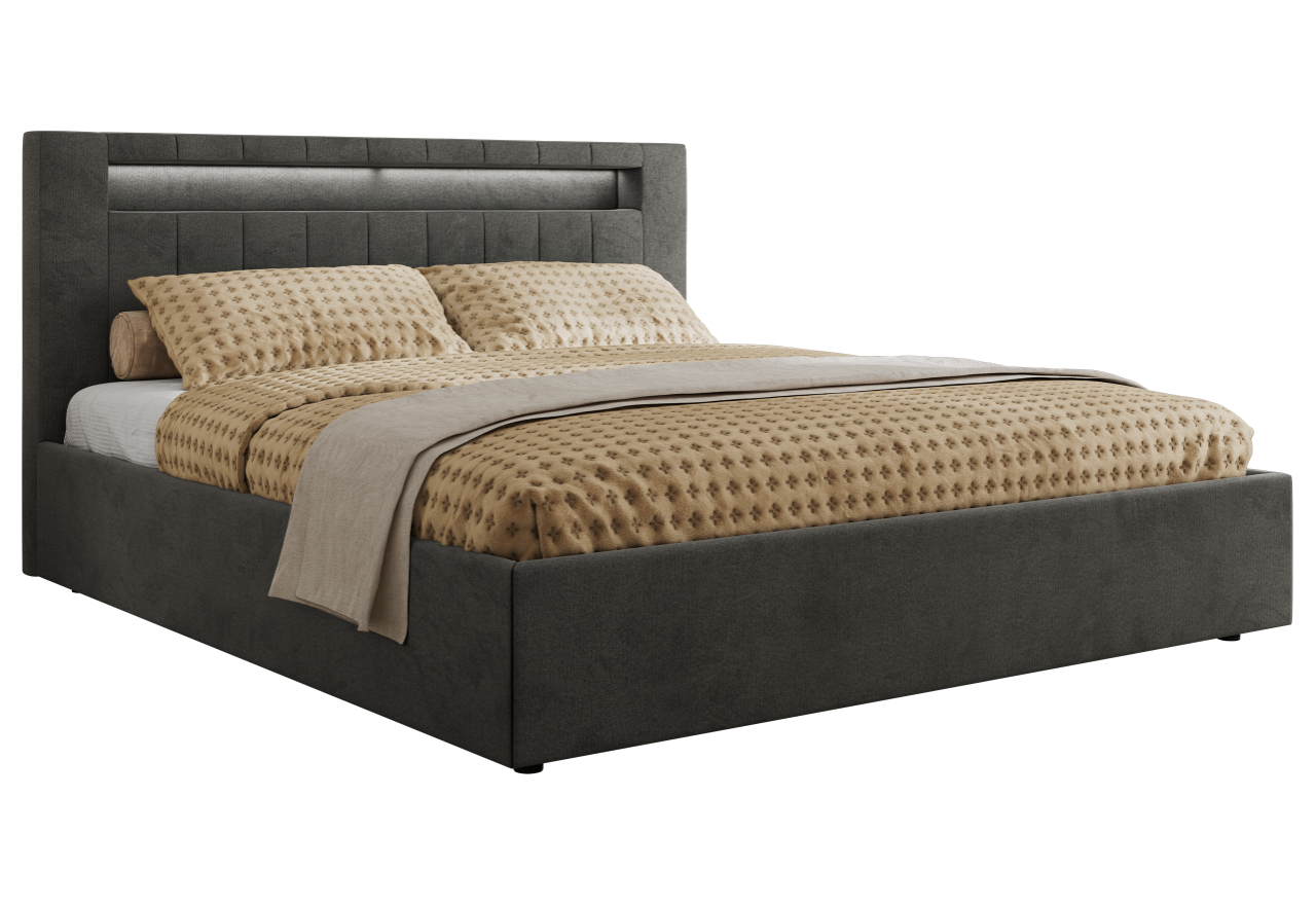 Łóżko tapicerowane GOLD 5 CLASSIC 180x200 - materac multipocket - ciemnoszary, welwet