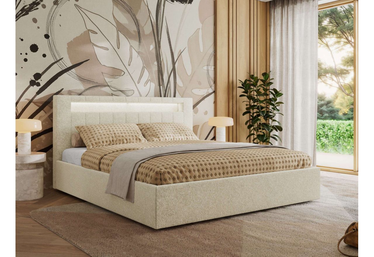 Łóżko tapicerowane GOLD 5 CLASSIC 140x200 - materac pocket - kremowy, struktura