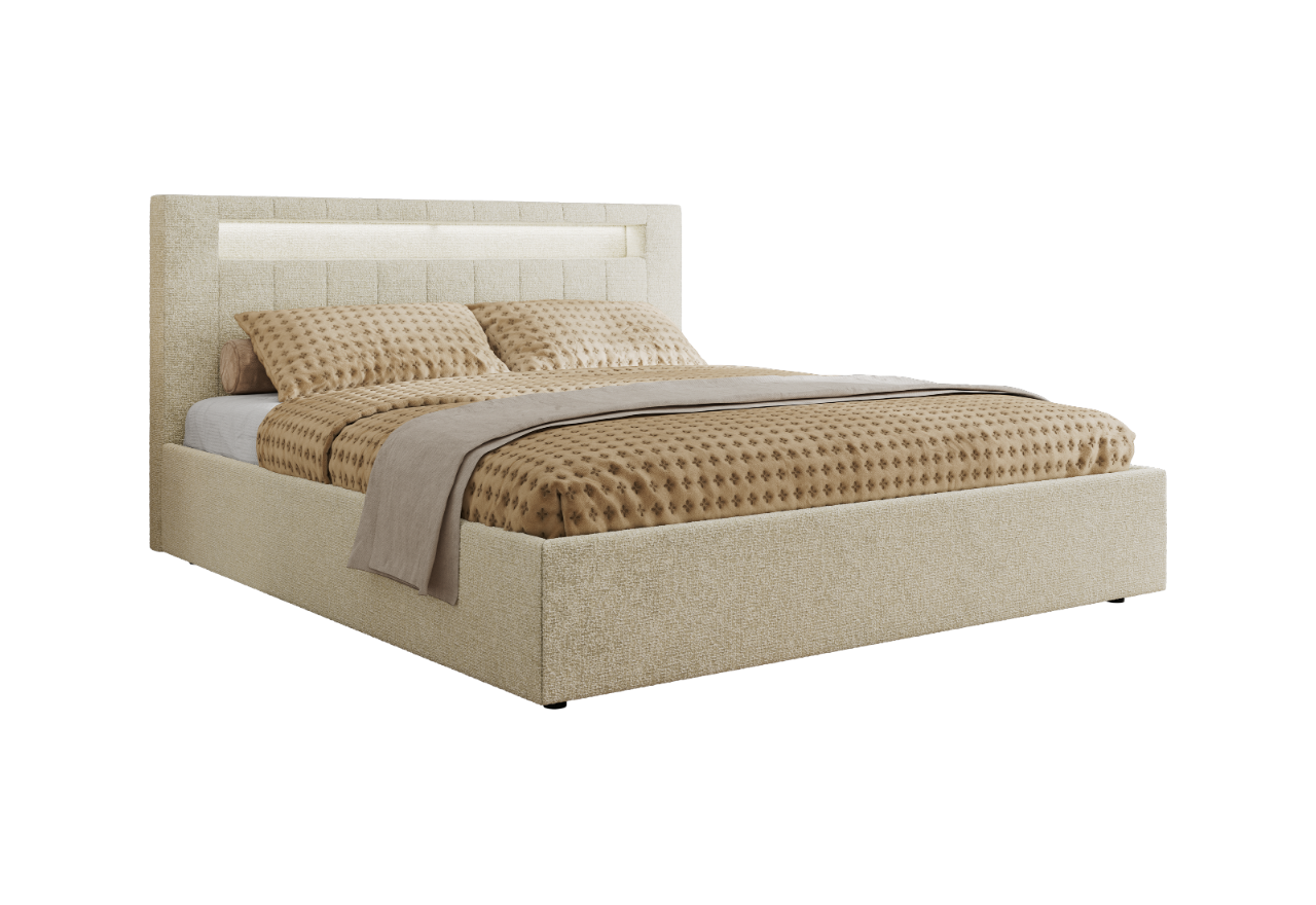 Łóżko tapicerowane GOLD 5 CLASSIC 160x200 - materac pocket - kremowy, struktura