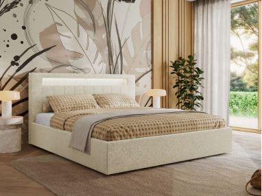 Łóżko tapicerowane GOLD 5 CLASSIC 180x200 - materac pocket - kremowy, struktura