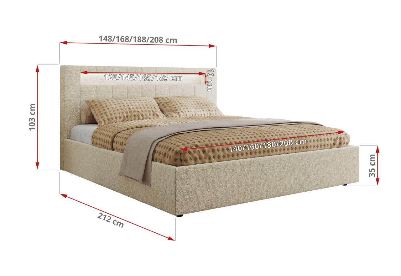 Łóżko tapicerowane GOLD 5 CLASSIC 160x200 - materac multipocket - kremowy, struktura