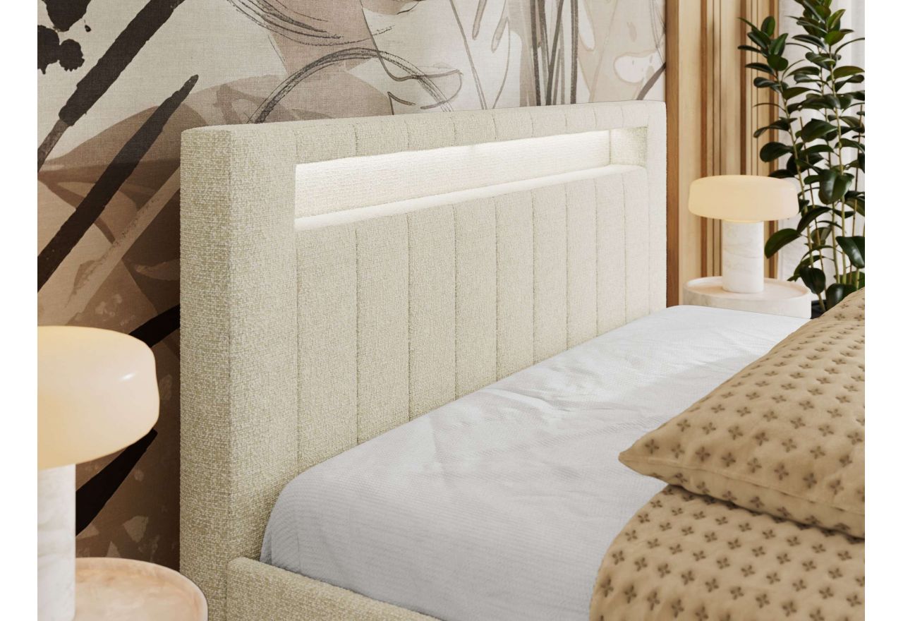 Łóżko tapicerowane GOLD 5 CLASSIC 200x200 - materac multipocket - kremowy, struktura