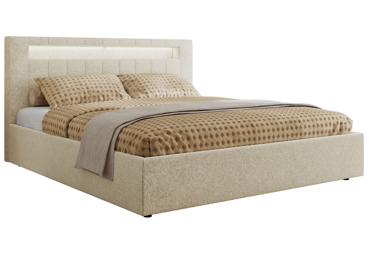 Łóżko tapicerowane GOLD 5 CLASSIC 200x200 - materac multipocket - kremowy, struktura