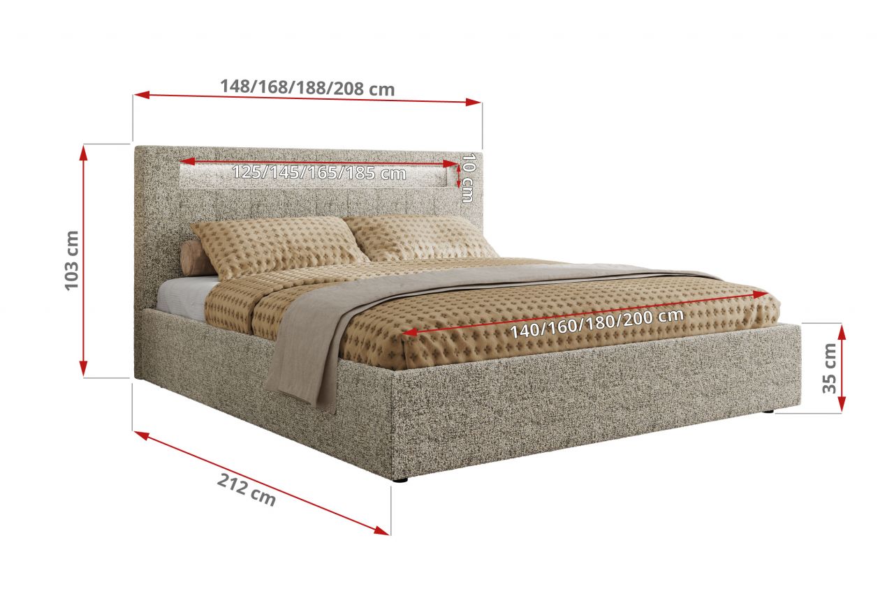 Łóżko tapicerowane GOLD 5 CLASSIC 140x200 - materac pocket - beżowy, struktura