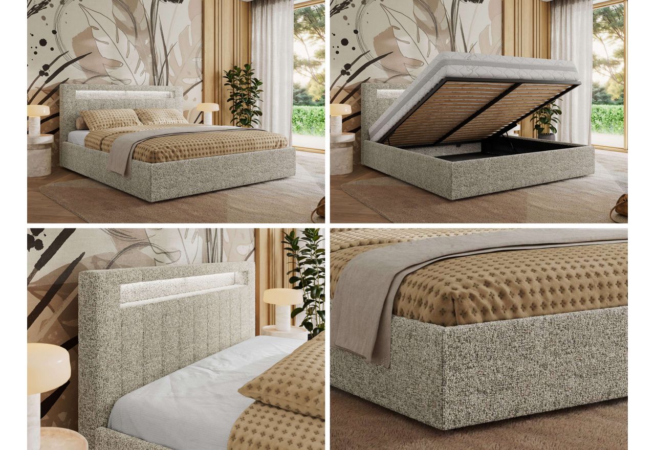 Łóżko tapicerowane GOLD 5 CLASSIC 160x200 - materac pocket - beżowy, struktura