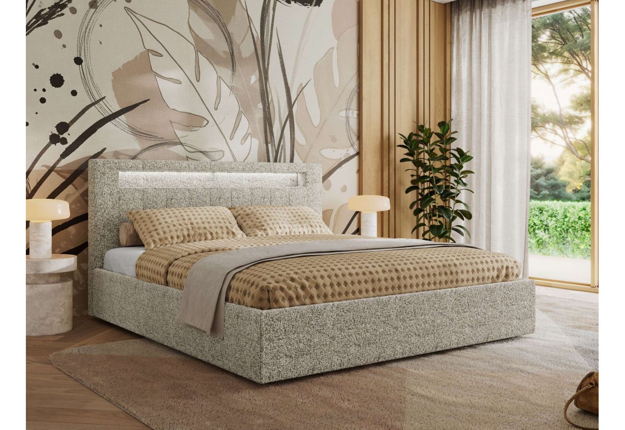 Łóżko tapicerowane GOLD 5 CLASSIC 180x200 - materac multipocket - beżowy, struktura
