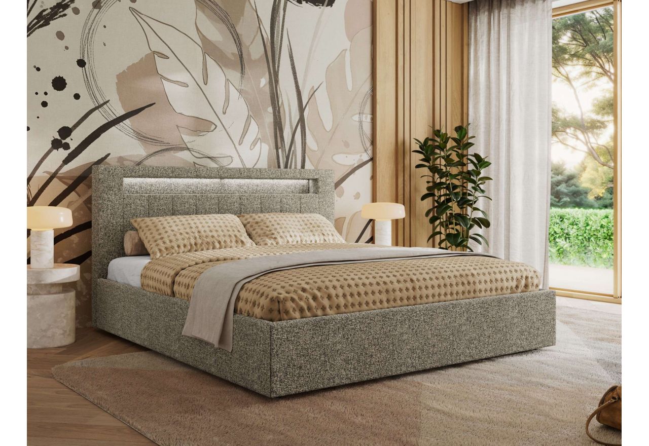 Łóżko tapicerowane GOLD 5 CLASSIC 160x200 - materac pocket - szary, struktura