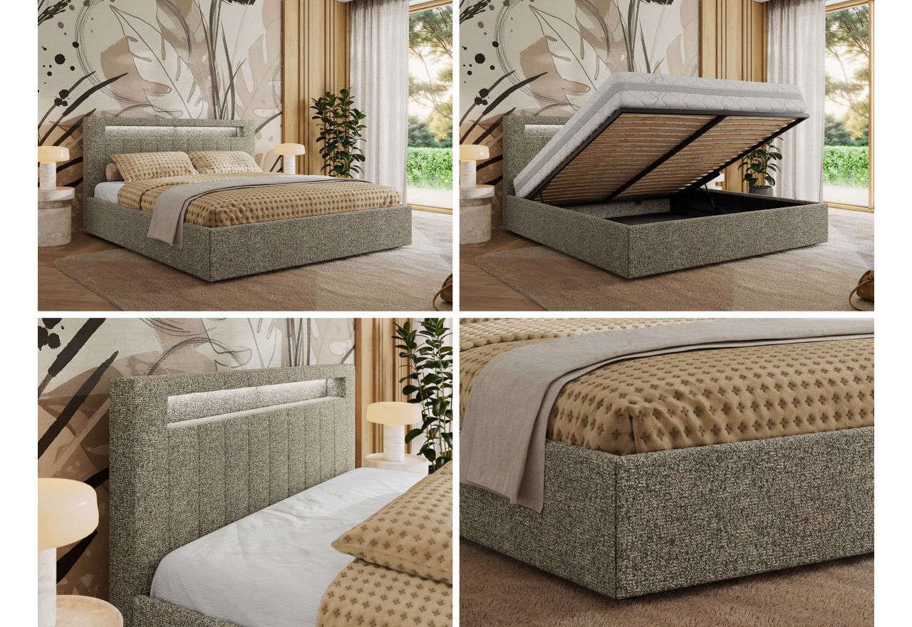 Łóżko tapicerowane GOLD 5 CLASSIC 180x200 - materac multipocket - szary, struktura