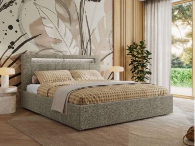 Łóżko tapicerowane GOLD 5 CLASSIC 200x200 - materac multipocket - szary, struktura