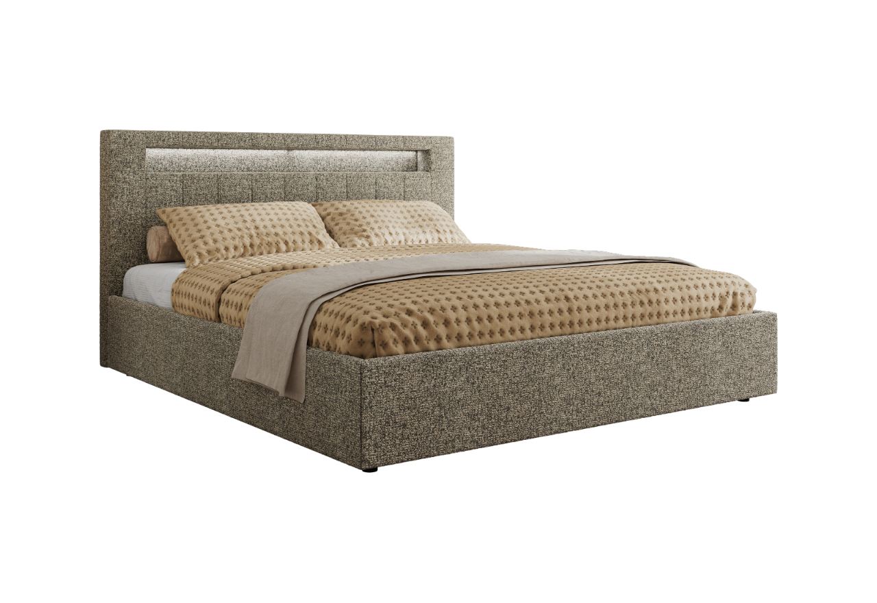 Łóżko tapicerowane GOLD 5 CLASSIC 200x200 - materac multipocket - szary, struktura