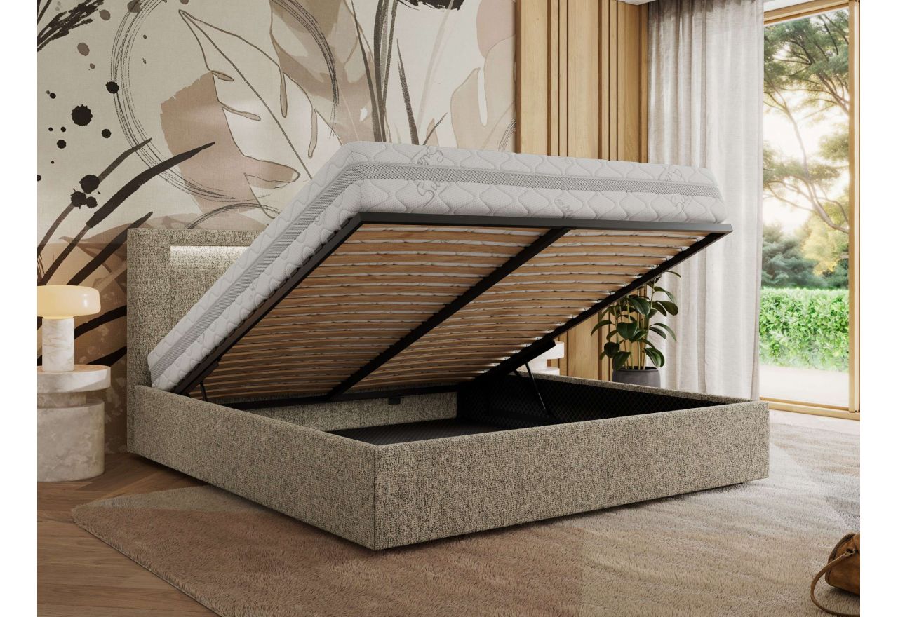 Łóżko tapicerowane GOLD 5 CLASSIC 140x200 - materac piankowy - ciemnobeżowy, struktura